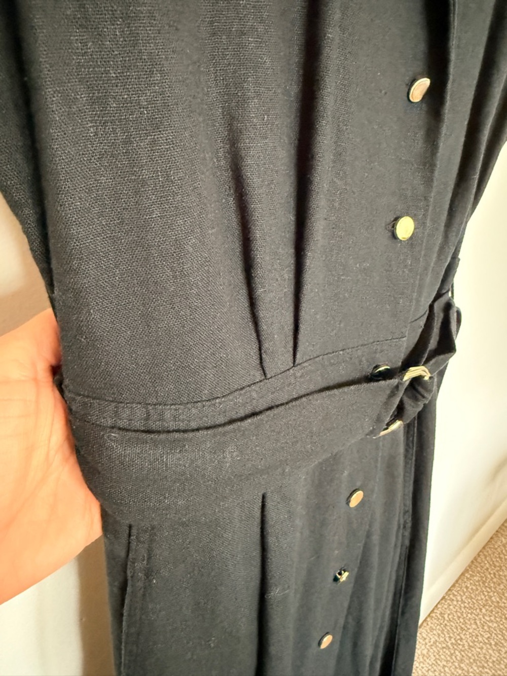 Zara Black Button-Front Belted Linen Maxi Dress with Gold Buttons - Size S - Picture 11 of 14